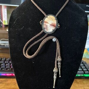 Vintage Brown and Gold Bolo Tie Necklace